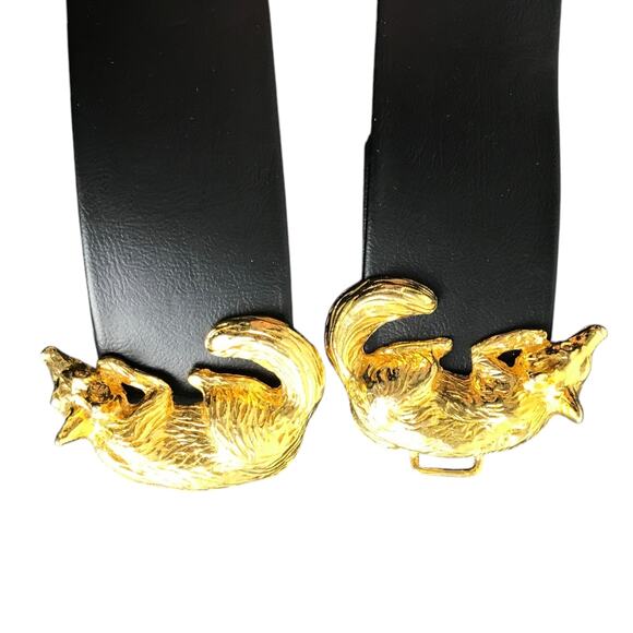 Vintage Judith Leiber 80s 90's Y2K Belt Black Leather Gold Fox Old Money Classic - Picture 6 of 6